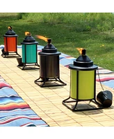 Outdoor Metal Patio Deck Poolside Lawn Tabletop Torch Set - Green, Blue, Orange