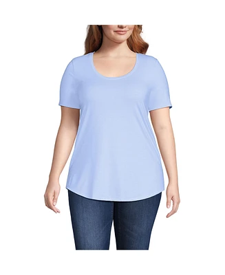 Lands' End Women's Plus Short Sleeve Power Performance Scoop Neck Curved Hem Tunic Tee