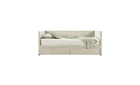 Comfortable Corduroy Daybed with Two Drawers and Wooden Slats