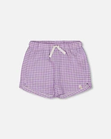 Girl Crinkle Short White Checkered Lilac - Toddler|Child