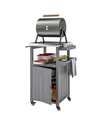 Outsunny Grill Cart, Kitchen Island with Stainless Steel Top, Dark