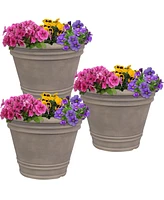 Franklin Flower Pot Planter - Outdoor/Indoor Unbreakable Polyresin Container Uv-Resistant Beige Finish Set of 3 Large 20-Inch Diameter