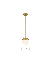 Camila 7" Mid Century Modern Pendant Ceiling Light Fixture Dining Room Over Table Kitchen Island Foyer Globe Hanging Antique Brass Finish Glass Hallwa