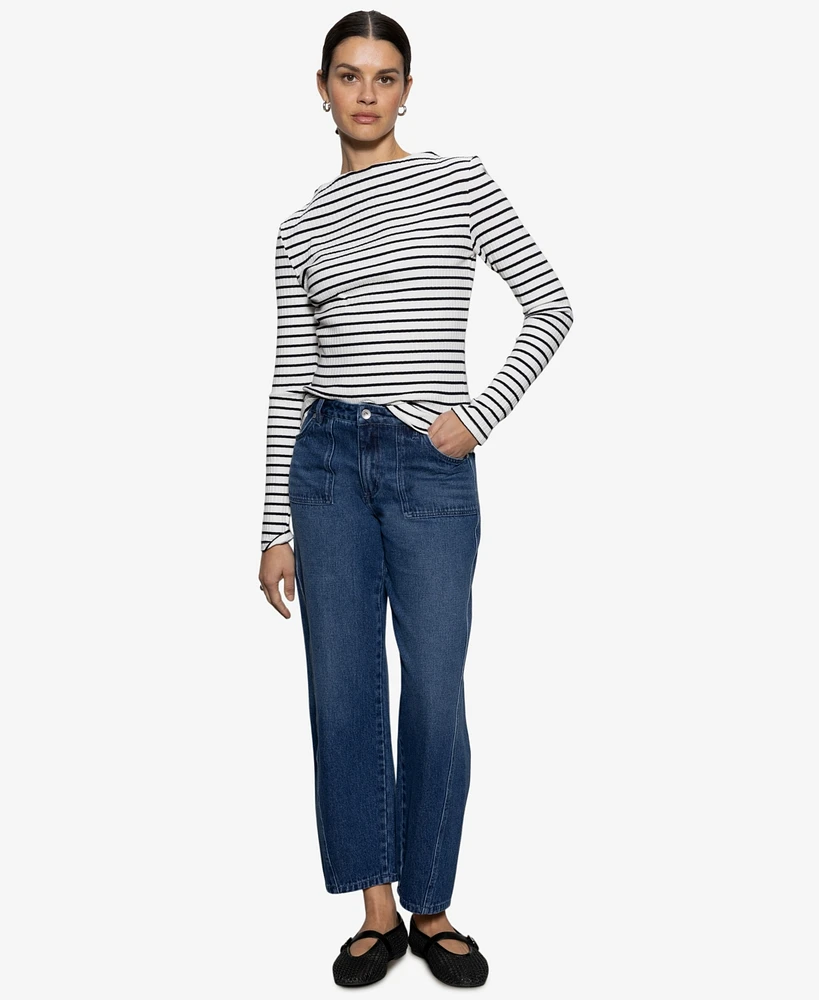 Sanctuary Women's Striped Boat-Neck Long-Sleeve T-Shirt