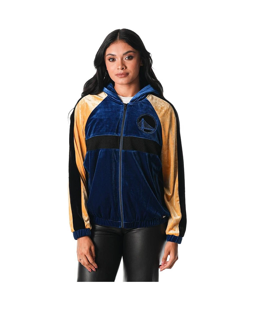 The Wild Collective Women's Blue Golden State Warriors Velour Full-Zip Track Jacket Hoodie