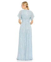 Mac Duggal Women's Embellished V Neck Evening Gown