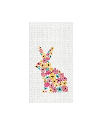 Bunny Rabbit Floral Flower Design Easter Spring Theme Embroidered Waffle Weave Kitchen Dishtowel