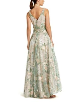 Mac Duggal Women's Floral Embroidered Illusion V-Neck Gown