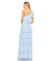Mac Duggal Women's Ruffle Tiered One Flutter Sleeve Gown