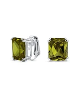 Bling Jewelry Rectangle Shape Statement 7CT Emerald Cut Cz Solitaire Clip On Stud Earrings Rhodium Plated Brass Non Pierced 14MM x 12MM