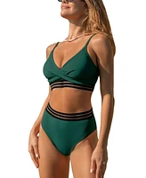 Cupshe Women's Sporty Crossover Bikini Top & High-Rise Bottoms Set