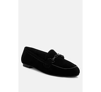 Awen Monochromatic Horsebit Real Suede Loafers