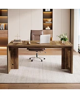 Tribesigns 63-Inch Executive Desk, Farmhouse Large Wood Computer Writing Conference Table with Sturdy Wooden Legs, Business Furniture Workstation for