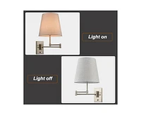 Moose Modern Brushed Nickel Plug-in or hardwired Swing Arm Wall Lamp with Fabric Shade Set of 2