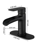 Waterfall Single Handle Single Hole Modern Bathroom Faucet Bathroom Drip-Free Vanity Sink Faucet in Matte Black