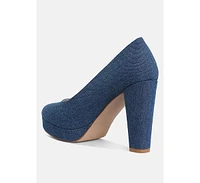 Kostur Denim Block Heel Pumps