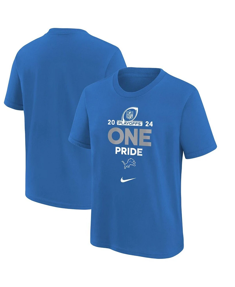 Nike Big Boys and Girls Blue Detroit Lions 2024 Nfl Playoffs T-Shirt