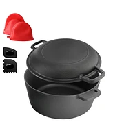 MegaChef 5 Quart Pre-Seasoned 2-in-1 Cast Iron Dutch Oven and Skillet