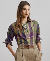 Lauren Ralph Petite 100% Linen Relaxed-Fit Plaid Shirt