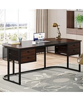 Tribesigns 63-Inch Executive Desk with 4 Drawers, Large Office Desk Computer Desk, Business Furniture Desk Workstation for Home Office, Dark Walnut