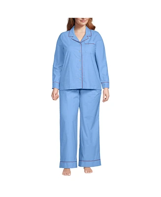 Lands' End Plus Cotton Poplin 2 Piece Pajama Set - Long Sleeve Top and Pants