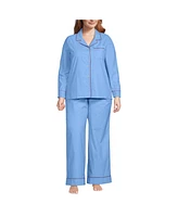 Lands' End Plus Cotton Poplin 2 Piece Pajama Set - Long Sleeve Top and Pants