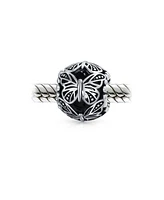 Bling Jewelry Garden Insect Filigree Butterfly Charm Bead Sterling Silver for Bracelets