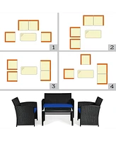 8PCS Patio Rattan Furniture Conversation Set Cushion Sofa Table Garden