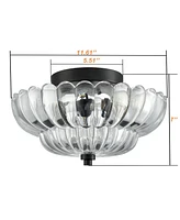 Moose 3-light Modern Black Metal with Scalloped Clear Glass Semi Flush Mount Ceiling Light for Living Room