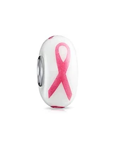 Bling Jewelry Breast Cancer Survivor Glass Charm Bead with Pink Ribbon and Silver Core