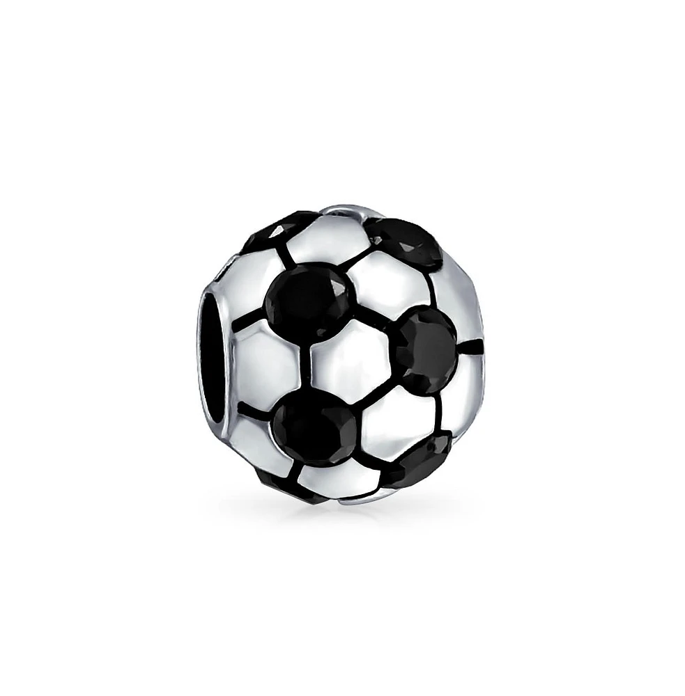 Bling Jewelry Black Cz Soccer Ball Mom Football Player Charm Bead Silver European Bracelet
