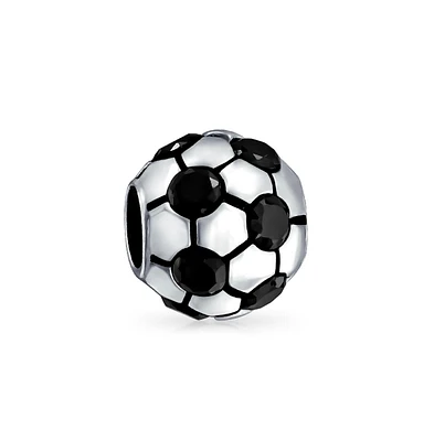 Bling Jewelry Black Cz Soccer Ball Mom Football Player Charm Bead Silver European Bracelet