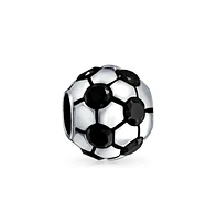 Bling Jewelry Black Cz Soccer Ball Mom Football Player Charm Bead Silver European Bracelet