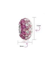 Bling Jewelry Light Pink Magenta Crystal Bead Charm Spacer for European Bracelet Sterling Silver