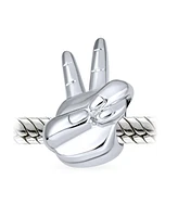 Bling Jewelry Retro Hippie Peace Sign Charm Bead in Oxidized Sterling Silver for Bracelets