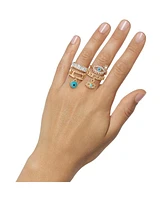 Jessica Simpson 4-Piece Charm Ring Set with Turquoise Accents - Size 7