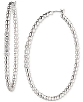 Lauren Ralph Lauren Silver-Tone Crystal Bead Medium Hoop Earrings, 1.76"