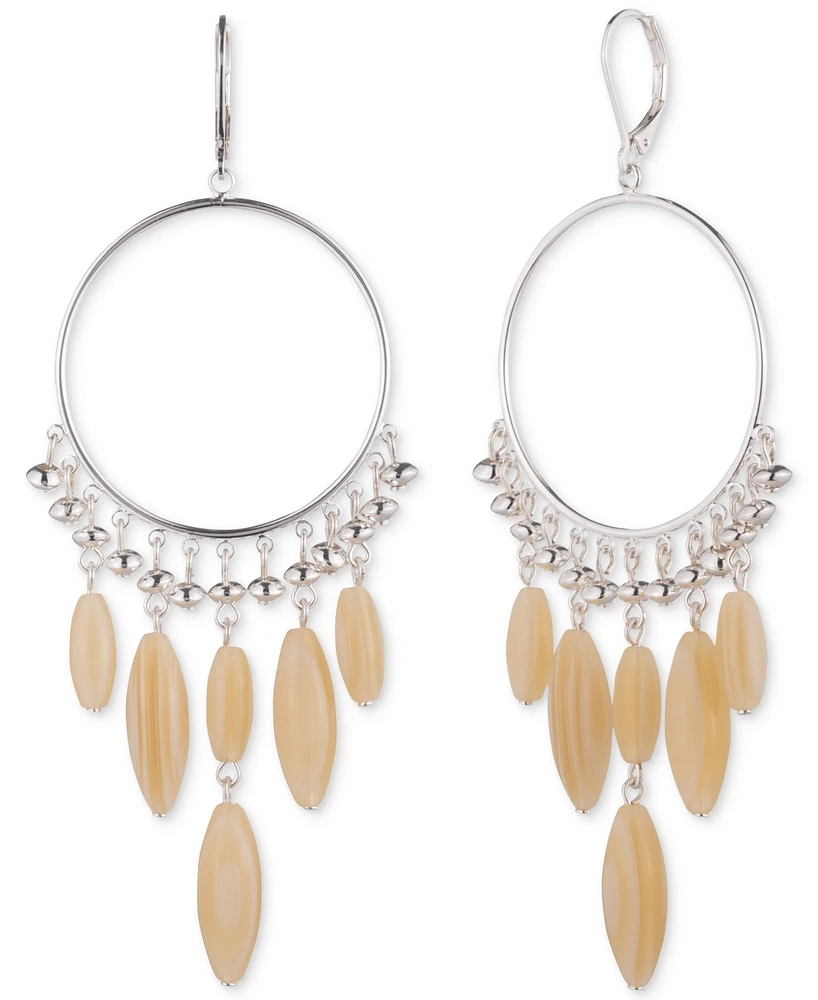 Lauren Ralph Lauren Silver-Tone Cream Bead Drop Extra Large Hoop Earrings, 3.9"