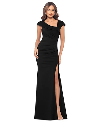 Xscape Women's Asymmetric-Neck Side-Slit Gown