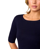 Melissa Paige Women's Petite Ribbed-Yoke Elbow-Sleeve Sweater