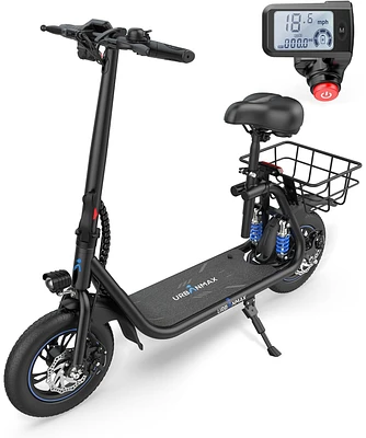 Urbanmax C1/C1 Pro Electric Scooter with Seat, 450W Powerful Motor up to 20/25 Miles Range, Foldable Electric Scooter for Adults Max Speed 15.5/18.6 M