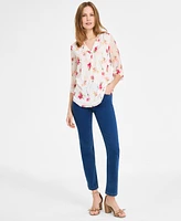 Jones New York Women's Floral-Print Chiffon Clip-Dot Top