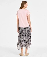 Jones New York Womens Side Button Short Sleeve Top Paisley Bias Cut Midi Skirt