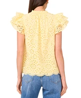 1.State Women's Eyelet Flutter-Sleeve Top