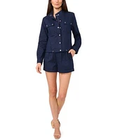 1.State Womens Cotton Drawcord Hem Jacket Dobby Stripe Shorts