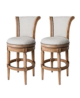 Maven Lane Pullman Bar Stool, Weathered Oak Finish w/ Sand Color Fabric Upholstery, Set of 2