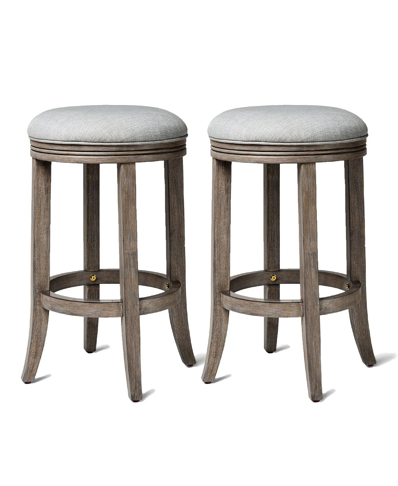 Maven Lane Eva Counter Stool, Reclaimed Oak Finish w/ Ash Grey Fabric, Set of 2