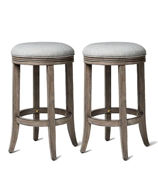 Maven Lane Eva Counter Stool, Reclaimed Oak Finish w/ Ash Grey Fabric, Set of 2