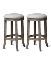 Maven Lane Eva Counter Stool, Reclaimed Oak Finish w/ Ash Grey Fabric, Set of 2