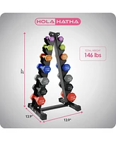 HolaHatha 146 Pound Neoprene Dumbbell Full Body Weight Set with Storage Rack